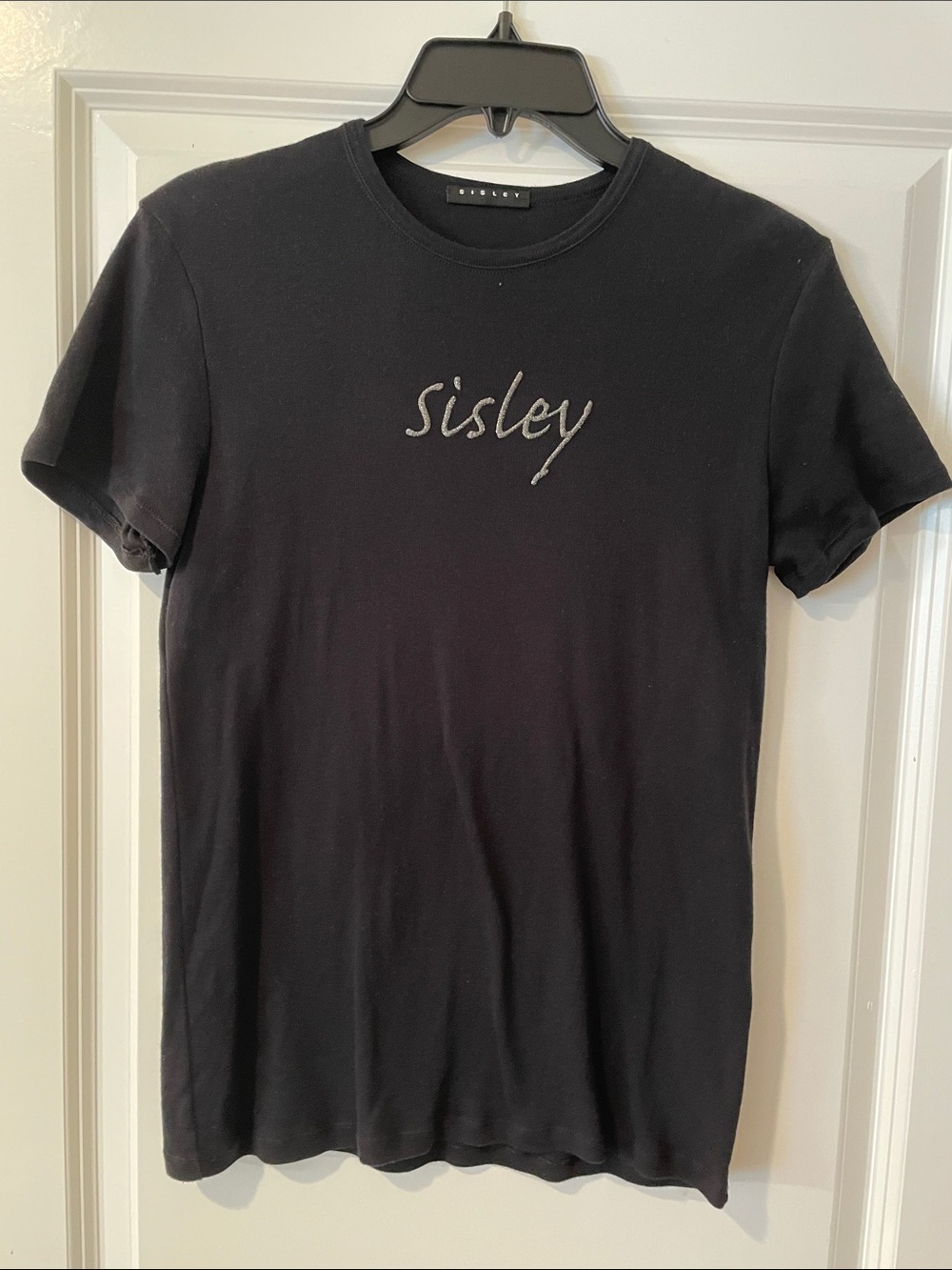 Sisley Black Tee with Silver Script Logo